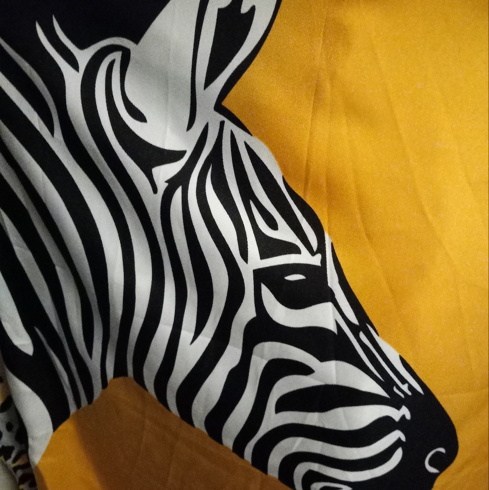 New,2 zebra pattern 35 inch scarf aganist gold background & border trim 100%poly - Picture 4 of 8